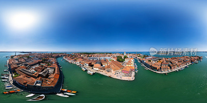 360 × 180度球形(等矩形)航拍全景图，意大利穆拉诺岛大运河